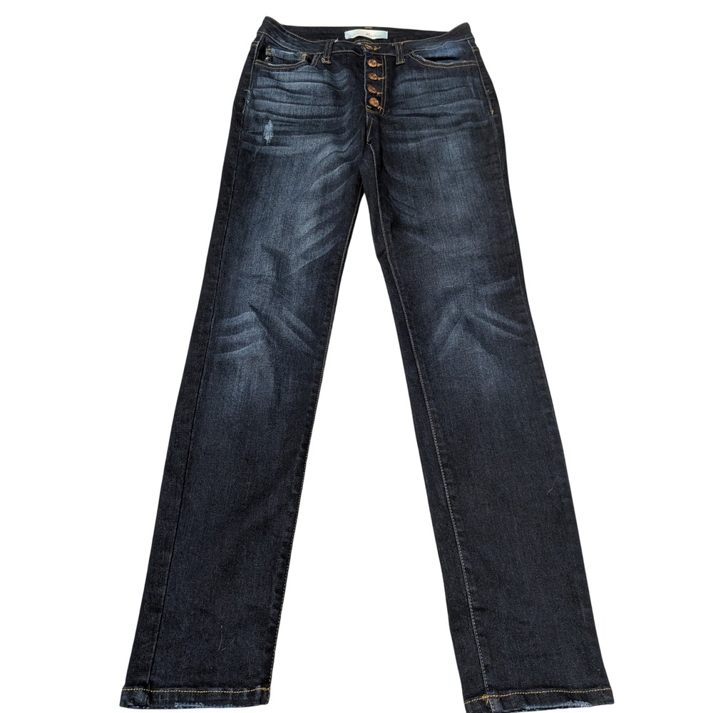 KanCan Jeans Women 6 28 Dark Wash Curvy Skinny Button Fly Distressed High Rise